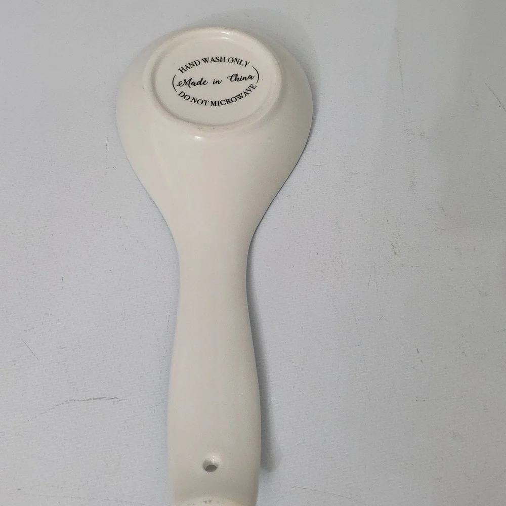 Floral Ceramic Spoon Rest with Blue Trim, NWOT